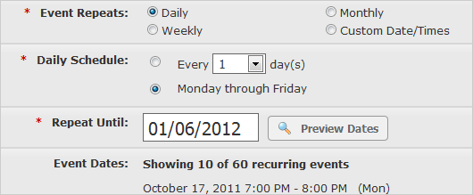 Event Registration - Date Builder
