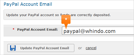 edit paypal account in whindo